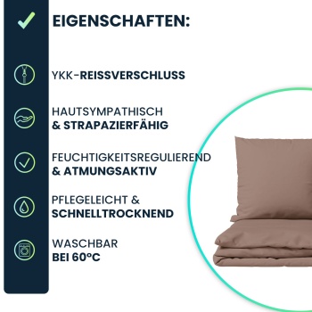 Preview: Bettwäsche-Set 135x200/80x80 cm, 100% Mikrofaser mit Reissverschluss, hautsympathischer & atmungsaktiver Bett- und Kissenbezug - OEKO-TEX Standard 100