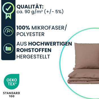 Preview: Bettwäsche-Set 135x200/80x80 cm, 100% Mikrofaser mit Reissverschluss, hautsympathischer & atmungsaktiver Bett- und Kissenbezug - OEKO-TEX Standard 100