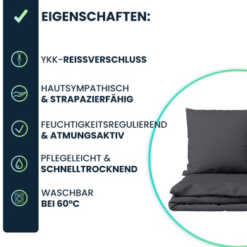 Preview: Bettwäsche-Set 135x200/80x80 cm, 100% Mikrofaser mit Reissverschluss, hautsympathischer & atmungsaktiver Bett- und Kissenbezug - OEKO-TEX Standard 100