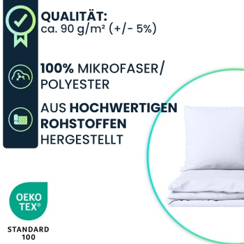 Preview: 2er-Set Bettwäsche 155x220/80x80 cm, 100% Mikrofaser mit Reissverschluss, hautsympathische & atmungsaktive Bett- & Kissenbezüge, OEKO-TEX Standard 100