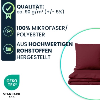 Preview: 2er-Set Bettwäsche 155x220/80x80 cm, 100% Mikrofaser mit Reissverschluss, hautsympathische & atmungsaktive Bett- & Kissenbezüge, OEKO-TEX Standard 100