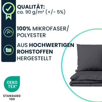 Preview: 2er-Set Bettwäsche 155x220/80x80 cm, 100% Mikrofaser mit Reissverschluss, hautsympathische & atmungsaktive Bett- & Kissenbezüge, OEKO-TEX Standard 100