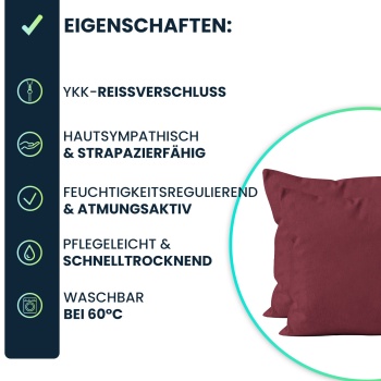 Preview: Kissenbezug 2er-Set 40x40 Bordeaux - Hochwertige Mikrofaser Kissenhüllen für Deko, Bett & Sofakissen - Hautsympathisch, pflegeleicht & mit Reissverschluss