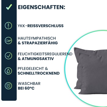 Preview: Kissenbezug 2er-Set 40x40 Anthrazit - Hochwertige Mikrofaser Kissenhüllen für Deko, Bett & Sofakissen - Hautsympathisch, pflegeleicht & mit Reissverschluss