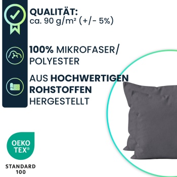 Preview: Kissenbezug 2er-Set 40x40 Anthrazit - Hochwertige Mikrofaser Kissenhüllen für Deko, Bett & Sofakissen - Hautsympathisch, pflegeleicht & mit Reissverschluss
