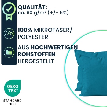 Preview: Kissenbezug 2er-Set 80x80 Petrol - Hochwertige Mikrofaser Kissenhüllen für Deko, Bett & Sofakissen - Hautsympathisch, pflegeleicht & mit Reissverschluss