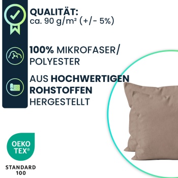 Preview: Kissenbezug 2er-Set 80x80 Nougat - Hochwertige Mikrofaser Kissenhüllen für Deko, Bett & Sofakissen - Hautsympathisch, pflegeleicht & mit Reissverschluss