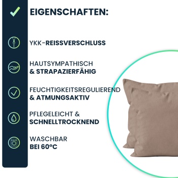 Preview: Kissenbezug 2er-Set 80x80 Nougat - Hochwertige Mikrofaser Kissenhüllen für Deko, Bett & Sofakissen - Hautsympathisch, pflegeleicht & mit Reissverschluss