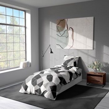 Preview: Bettwäsche-Set 135x200/80x80 cm, Mosaic, OEKO-TEX 100% Mikrofaser mit Reissverschluss, hautsympathischer & atmungsaktiver Bett- und Kissenbezug