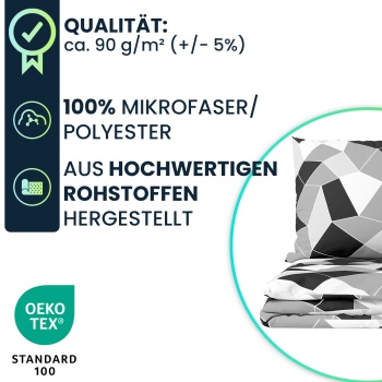 Preview: 2er-Set Bettwäsche-Set 135x200/80x80 cm, Mosaic, OEKO-TEX 100% Mikrofaser mit Reissverschluss, hautsympathischer & atmungsaktiver Bett- und Kissenbezug