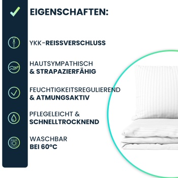 Preview: Bettwäsche-Set 135x200/80x80 cm, 100% Mikrofaser mit Reissverschluss, hautsympathischer & atmungsaktiver Bett- und Kissenbezug, Weiss