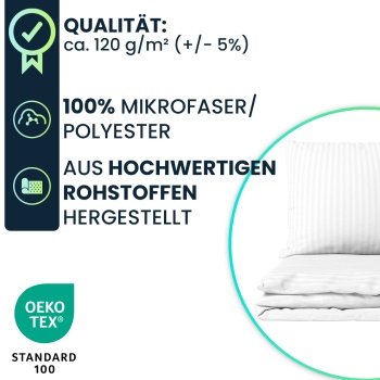 Preview: Bettwäsche-Set 135x200/80x80 cm, 100% Mikrofaser mit Reissverschluss, hautsympathischer & atmungsaktiver Bett- und Kissenbezug, Weiss