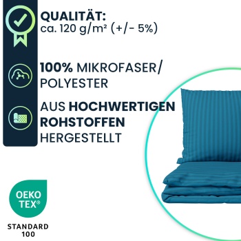 Preview: Bettwäsche-Set 135x200/80x80 cm, 100% Mikrofaser mit Reissverschluss, hautsympathischer & atmungsaktiver Bett- und Kissenbezug, Petrol