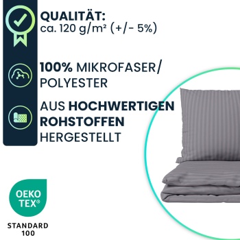 Preview: Bettwäsche-Set 135x200/80x80 cm, 100% Mikrofaser mit Reissverschluss, hautsympathischer & atmungsaktiver Bett- und Kissenbezug, Grau