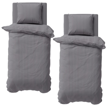 2er-Set Bettwäsche 135x200/80x80 cm, 100% Mikrofaser mit Reissverschluss, hautsympathische & atmungsaktive Bett- & Kissenbezüge, Grau