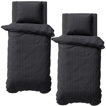 2er-Set Bettwäsche 135x200/80x80 cm, 100% Mikrofaser mit Reissverschluss, hautsympathische & atmungsaktive Bett- & Kissenbezüge, Schwarz