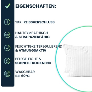 Preview: Kissenbezug 2er-Set 40x80 cm OEKO-TEX - Hochwertige Mikrofaser Kissenhüllen - Hautsympathisch, pflegeleicht & mit Reissverschluss - Weiss