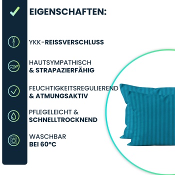 Preview: Kissenbezug 2er-Set 40x80 cm OEKO-TEX - Hochwertige Mikrofaser Kissenhüllen - Hautsympathisch, pflegeleicht & mit Reissverschluss - Petrol