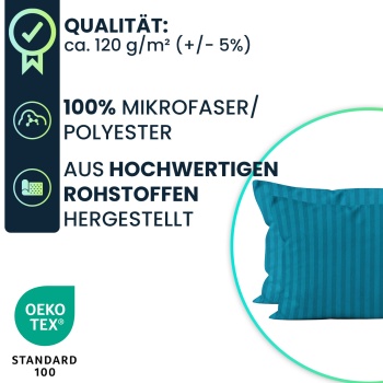 Preview: Kissenbezug 2er-Set 40x80 cm OEKO-TEX - Hochwertige Mikrofaser Kissenhüllen - Hautsympathisch, pflegeleicht & mit Reissverschluss - Petrol