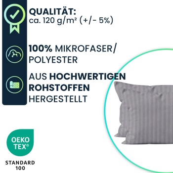 Preview: Kissenbezug 2er-Set 40x80 cm OEKO-TEX - Hochwertige Mikrofaser Kissenhüllen - Hautsympathisch, pflegeleicht & mit Reissverschluss - Grau