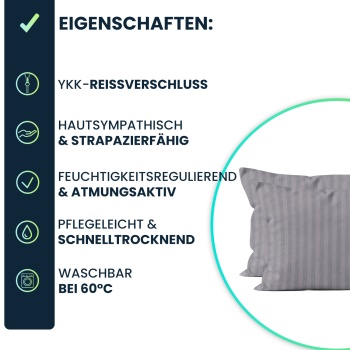 Preview: Kissenbezug 2er-Set 40x80 cm OEKO-TEX - Hochwertige Mikrofaser Kissenhüllen - Hautsympathisch, pflegeleicht & mit Reissverschluss - Grau