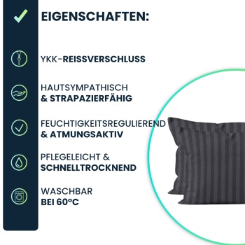 Preview: Kissenbezug 2er-Set 40x80 cm OEKO-TEX - Hochwertige Mikrofaser Kissenhüllen - Hautsympathisch, pflegeleicht & mit Reissverschluss - Schwarz