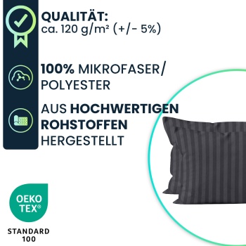 Preview: Kissenbezug 2er-Set 40x80 cm OEKO-TEX - Hochwertige Mikrofaser Kissenhüllen - Hautsympathisch, pflegeleicht & mit Reissverschluss - Schwarz