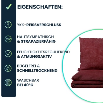 Preview: Bettwäsche-Set Cashmere Touch 135x200/80x80 cm, 100% Mikrofaser: Reissverschluss, hautsympathischer & atmungsaktiver Bett- & Kissenbezug - Bordeaux