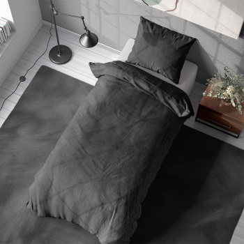 Preview: 2er-Set Bettwäsche Cashmere Touch 135x200/80x80 cm, 100% Mikrofaser: Reissverschluss, hautsympathische & atmungsaktive Bett- & Kissenbezüge - Anthrazit