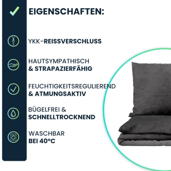 Preview: 2er-Set Bettwäsche Cashmere Touch 135x200/80x80 cm, 100% Mikrofaser: Reissverschluss, hautsympathische & atmungsaktive Bett- & Kissenbezüge - Anthrazit