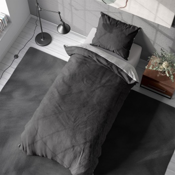 Preview: Bettwäsche-Set Cashmere Touch 135x200/80x80 cm, 100% Mikrofaser: Reissverschluss, hautsympathischer & weicher Bett- & Kissenbezug - Anthrazit/Silber