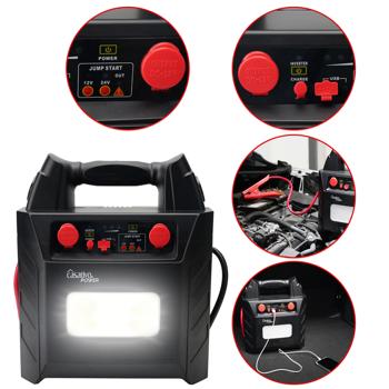 5-in-1 Pkw-Starthilfe 12V/24V (2000A) mit Powerbank 40Ah – Mobiler Batterie-Booster mit 230V-Steckdose, 12V-Ausgang & LED-Leuchte