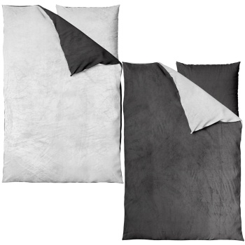 2er-Set Bettwäsche Cashmere Touch 135x200/80x80 cm, 100% Mikrofaser: Reissverschluss, hautsympathische & atmungsaktive Bett- & Kissenbezüge - Anthrazit/Silber