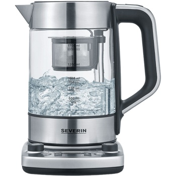 Severin Teekocher Professional, 3000W, 1,7L: mit automatischer Hebefunktion für Tee - perfekt für Büro & Zuhause - Wasserkocher aus Glas & Edelstahl