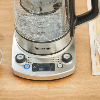 Preview: Severin Teekocher Professional, 3000W, 1,7L: mit automatischer Hebefunktion für Tee - perfekt für Büro & Zuhause - Wasserkocher aus Glas & Edelstahl
