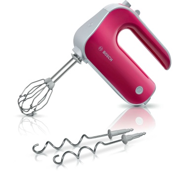 Bosch Styline Colour Handrührer 500W: Leistungsstarker Handmixer Set mit Edelstahloberfläche, Knethaken & Rührbesen für Backen & Kochen, Rot