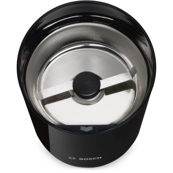 Preview: Hochwertige elektrische Bosch Kaffeemühle in Schwarz: Edelstahlmesser für frische Kaffeebohnen, besten Espresso und puren Kaffeegenuss