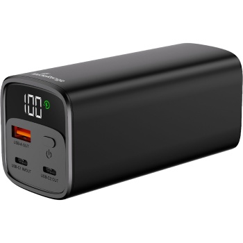Preview: 2er-Set Mobiler Zusatzakku, Powerbank 20000mAh mit integriertem Ladekabel, LC-Display: Schnellladen 65W Power Delivery - USB-C/USB-A