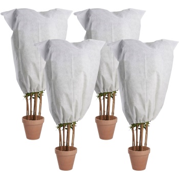 Preview: 4er-Set Winterschutz-Vlieshaube mit Reissverschluss & Kordelzug für Pflanzen (60 x 80 cm, Ø 38 cm) – der perfekte Kälteschutz für Topfpflanzen