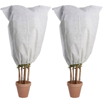 Preview: 2er-Set Winterschutz-Vlieshaube mit Reissverschluss & Kordelzug für Pflanzen (80 x 120 cm, Ø 50 cm) – der perfekte Kälteschutz für Topfpflanzen