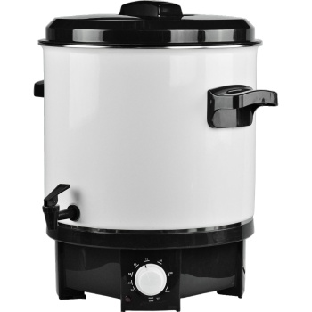 Preview: Einkochautomat 27L mit Zapfhahn & Thermostat 1800W – Emaillierter Einkochtopf, Glühweinkocher mit Einlegerost & Überhitzungsschutz, Weiss
