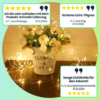 Preview: Solar Kupferdraht Lichterkette 22m, 200 warmweisse LEDs, IP44 – Perfekt für Garten, Balkon oder Terrasse