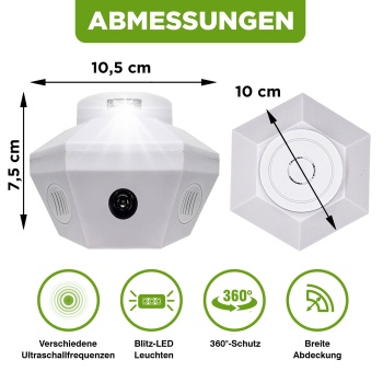 Preview: Ultraschall Tiervertreiber 360°: Effektiv gegen Mäuse, Ratten, Marder & Siebenschläfer - Universell für Dachboden, Keller & Innenräume
