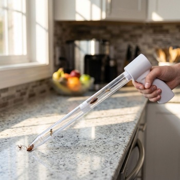 Elektrischer Insekten- und Spinnensauger mit Teleskopstiel und LED-Lebendfalle, wiederaufladbar - für eine schonende hygienische Entfernung