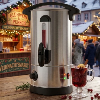 Glühweintopf 8L mit Zapfhahn, Edelstahlgehäuse: 1800W – Ein Heissgetränkeautomat für Feste, Glühwein, Kaffee & Punsch – Perfekter Genuss