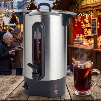 Preview: Glühweinkocher 5L mit Zapfhahn, Edelstahlgehäuse: 1300W – Ein Heissgetränkespender für Feste, Glühwein, Kaffee & Punsch – Perfekter Genuss