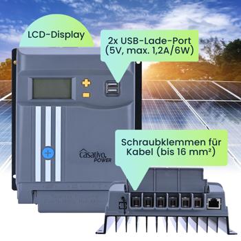 Preview: MPPT Solar-Laderegler 40A für 12V & 24V Batterien – Solarladegerät mit LCD-Display, 2 USB-Ports & vollem Überspannungsschutz