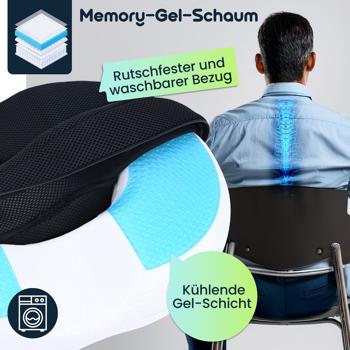 Preview: Ergonomischer Gel Sitzring aus Memory-Gel-Schaum, Komfort Sitzpolster entlastet Becken, Rücken und Steissbein, für Stuhl, Bürostuhl oder auch im Auto