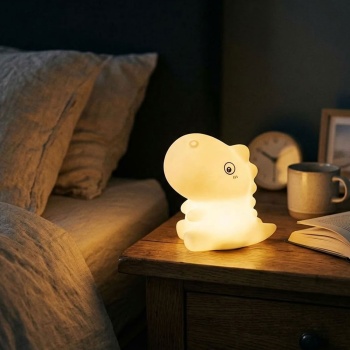 Preview: Nachtlicht T-Rex aus Silikon, LED Kinder-Nachtlicht Dino wiederaufladbar, Warmweiss & RGB-Farbwechsel, 3 h Timer, Tap-Steuerung, USB-C