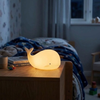 Preview:  Nachtlicht Wal aus Silikon, LED Kinder-Nachtlicht wiederaufladbar mit Akku, Warmweiss und RGB-Farbwechsel, 3 h Timer, Tap-Steuerung, USB-C